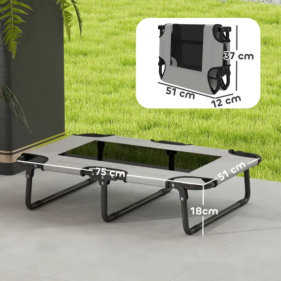 Buy PawHut Portable Raised Dog Bed, Elevated Pet Cot with Breathable Mesh for Indoor Outdoor, for Small Medium Dogs, Light Grey, 3 image