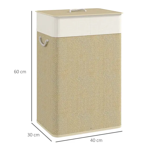 Buy Bamboo Laundry Basket with Lid, 72L Laundry Hamper with Rope Handles, Washing Basket with Removable Washable Liner Bag for Bathroom, Bedroom, Nature Wood Finish, 3 image