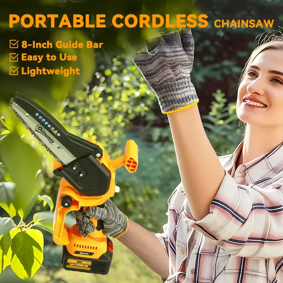 Buy Mini Pruning Saw Cordless, 8 Inch Electric Pruning Saw with 2 x 4000mAh Batteries, Brushless Motor and Safety Lock for Tree Trimming, Garden, Wood Cutting, Orange, 8 image
