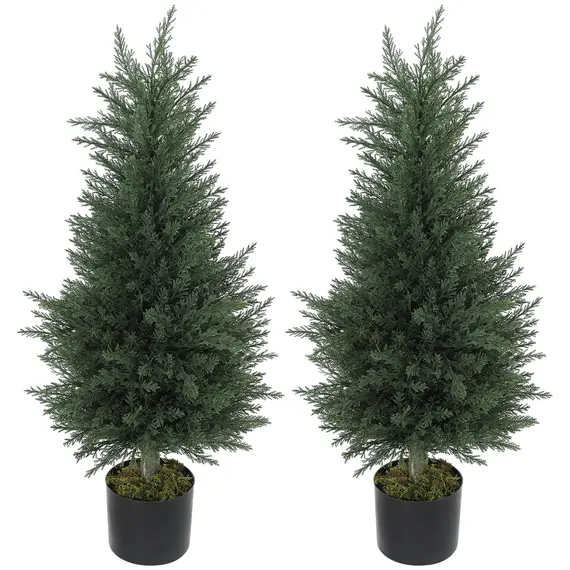 Buy Artificial Cypress Tree, 90 cm Fake Cypress Tree with Plastic Pots, UV-Resistant Faux Plants for Garden Front Porch Decoration, 2 Pack