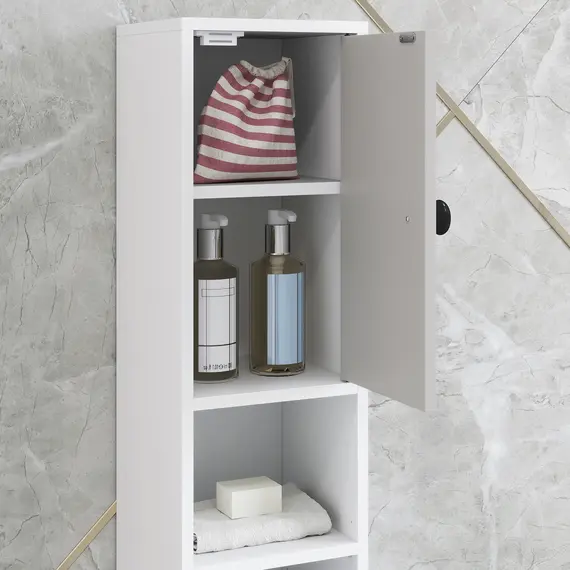 Buy 180cm Slim Bathroom Cabinet, with Drawer, Shelves and Cupboards - Light Grey, 9 image