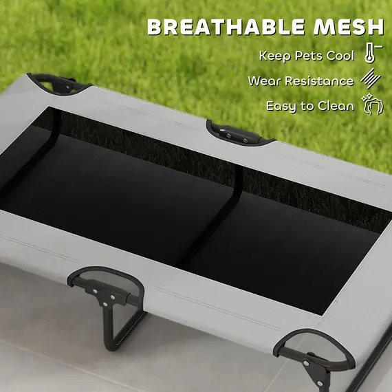 Buy PawHut Portable Raised Dog Bed, Elevated Pet Cot with Breathable Mesh for Indoor Outdoor, for Large Dogs, Light Grey, 7 image