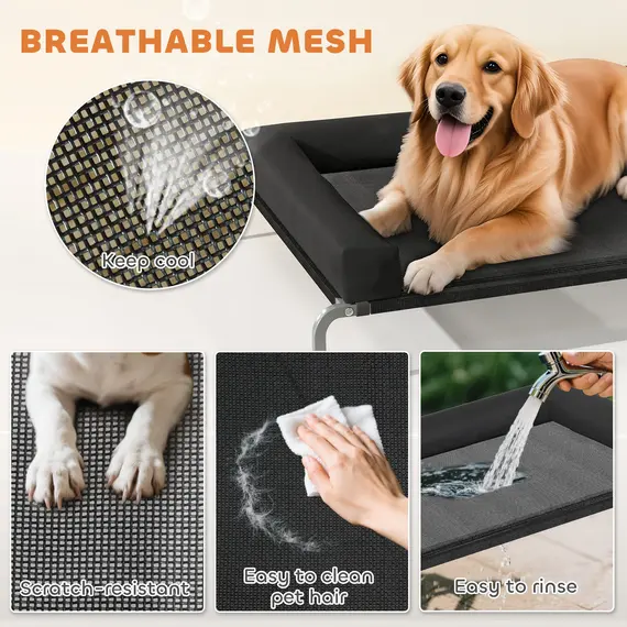 Buy PawHut Elevated Dog Bed with Removable Bolsters, Raised Dog Bed for Large Breeds, Portable Indoor & Outdoor Pet Cots, Black, 6 image