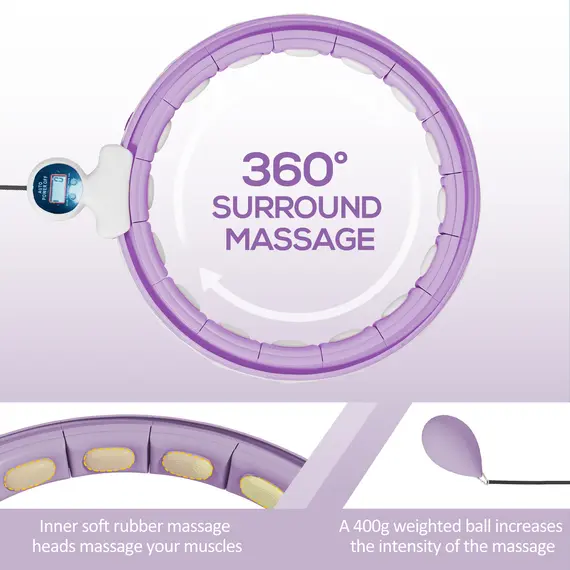 Buy Smart Weighted Hula Hoop, Massage Hula Ring w/ 16 Detachable Knots, 360° Auto-Rotating Ball, Digital Counter, Purple, 4 image