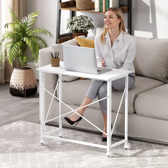 Buy 80 cm Folding Desk on Wheels - White, 9 image