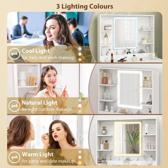 Buy Elegant Dressing Table, with LED Mirror - White, 4 image