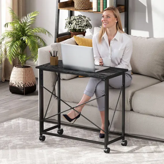 Buy 80 cm Folding Desk on Wheels - Black, 9 image