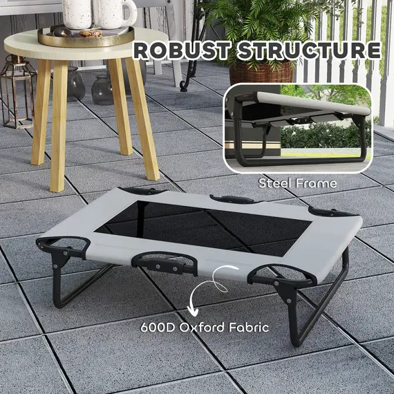 Buy PawHut Portable Raised Dog Bed, Elevated Pet Cot with Breathable Mesh for Indoor Outdoor, for Small Medium Dogs, Light Grey, 5 image