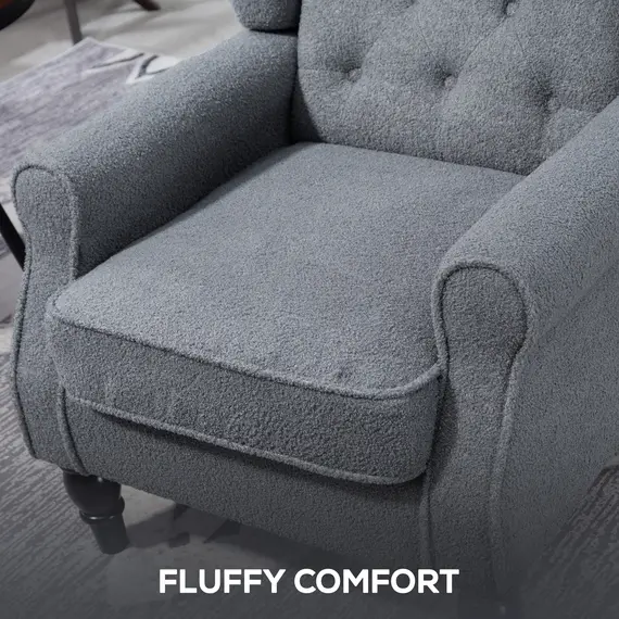 Buy Wingback Accent Chair, Retro Upholstered Button Tufted Occasional Chair for Living Room and Bedroom, Grey, 7 image