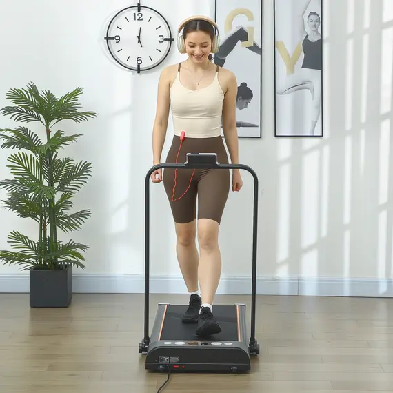 Buy HOMCOM Foldable Walking Treadmill, with LED Display and Wheels, for Home, Office, Fitness Studio, Orange, 8 image
