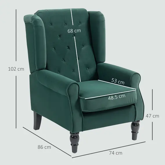 Buy Wingback Accent Chair, Retro Upholstered Button Tufted Occasional Chair for Living Room and Bedroom, Green, 3 image