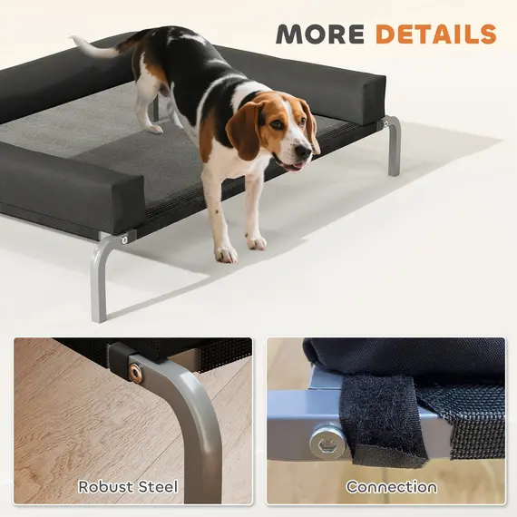 Buy PawHut Elevated Dog Bed with Removable Bolsters, Raised Dog Bed for Medium Breeds, Portable Indoor & Outdoor Pet Cots, Black, 8 image