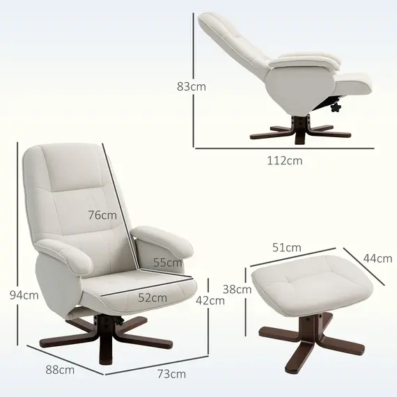 Buy Linen Swivel Recliner Chair with Footstool, Upholstered Reclining Armchair with Wooden Base for Living Room, Beige, 4 image