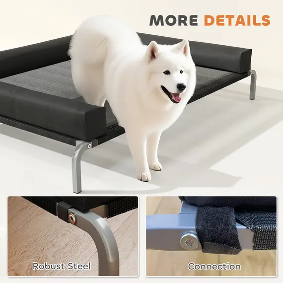 Buy PawHut Elevated Dog Bed with Removable Bolsters, Raised Dog Bed for Large Breeds, Portable Indoor & Outdoor Pet Cots, Black, 8 image