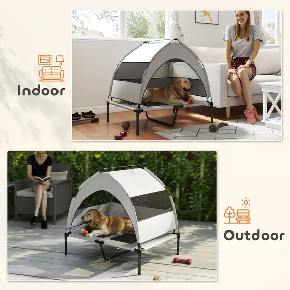 Buy PawHut Portable Elevated Dog Bed with Removable Canopy, Cooling Raised Pet Cot for Medium Large Dogs, 92 x 75 x 89 cm, 7 image