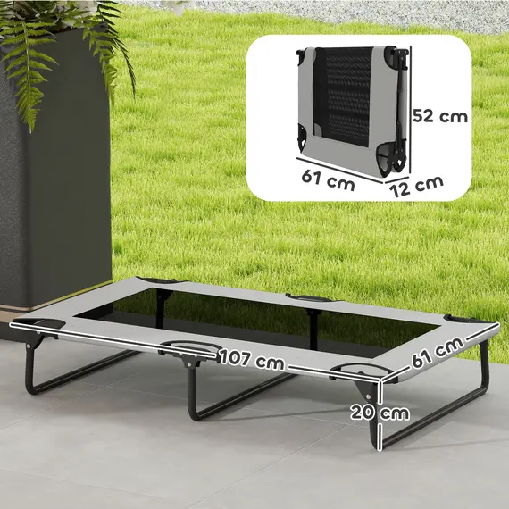 Buy PawHut Portable Raised Dog Bed, Elevated Pet Cot with Breathable Mesh for Indoor Outdoor, for Large Dogs, Light Grey, 3 image