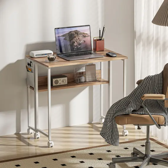 Buy 80 cm Drop Leaf Writing Work Desk - Natural Wood Finish, 7 image