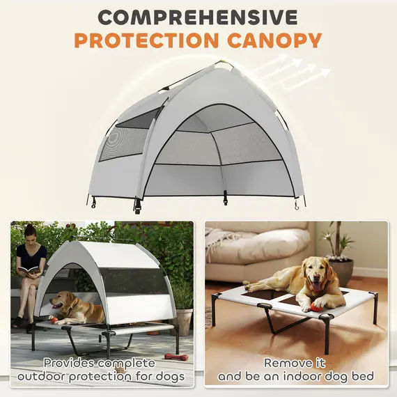 Buy PawHut Portable Elevated Dog Bed with Removable Canopy, Cooling Raised Pet Cot for Medium Large Dogs, 92 x 75 x 89 cm, 4 image