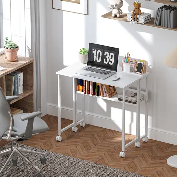 Buy 80 cm Drop Leaf Writing Work Desk - White, 2 image