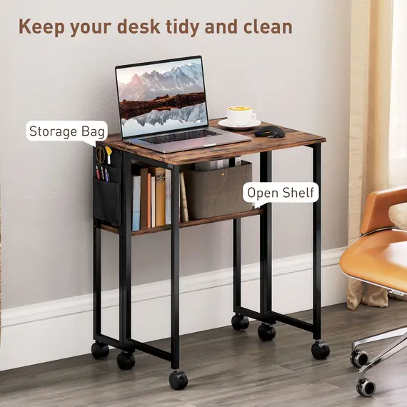 Buy 63 cm Drop Leaf Writing Work Desk - Rustic Brown, 5 image