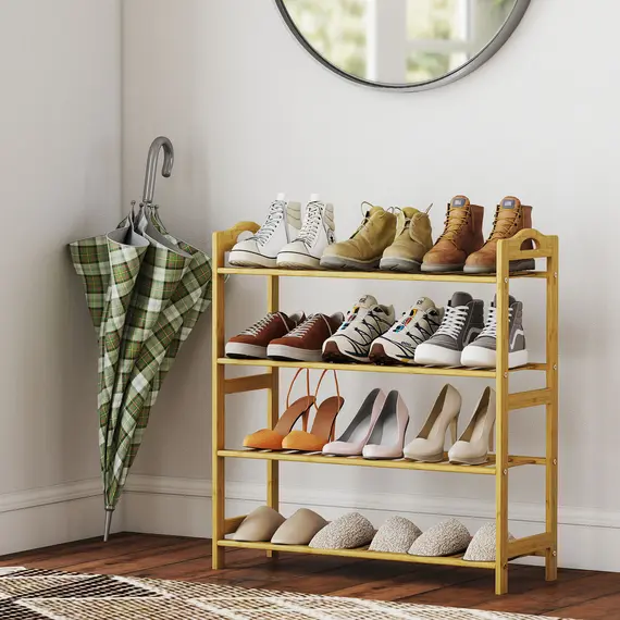 Buy Freestanding Bamboo Shoe Rack, 4-Tier Shoe Shelf Stand for Hallway, Living Room, Bedroom, Natural Wood Finish, 2 image