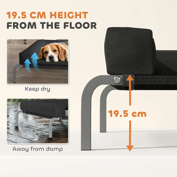 Buy PawHut Elevated Dog Bed with Removable Bolsters, Raised Dog Bed for Medium Breeds, Portable Indoor & Outdoor Pet Cots, Black, 4 image