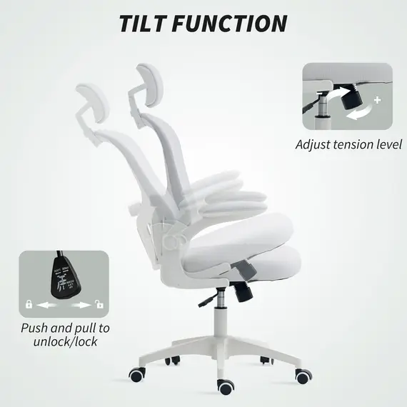 Buy Vinsetto Multi-Adjustable Office Chair, with Lumbar Support, Headrest and Mesh Back - White, 5 image