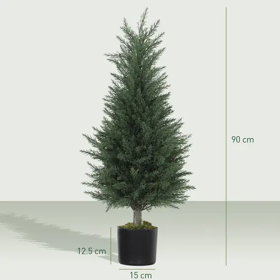 Buy Artificial Cypress Tree, 90 cm Fake Cypress Tree with Plastic Pots, UV-Resistant Faux Plants for Garden Front Porch Decoration, 2 Pack, 3 image
