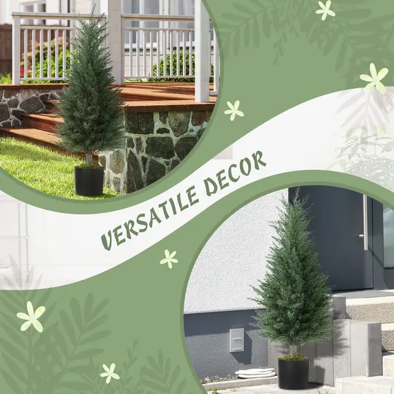 Buy Artificial Cypress Tree, 90 cm Fake Cypress Tree with Plastic Pots, UV-Resistant Faux Plants for Garden Front Porch Decoration, 2 Pack, 6 image