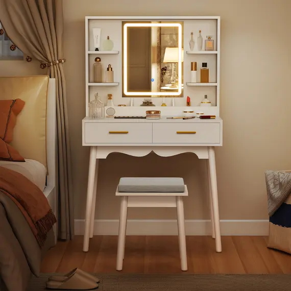 Buy Elegant Dressing Table, with LED Mirror - White, 9 image