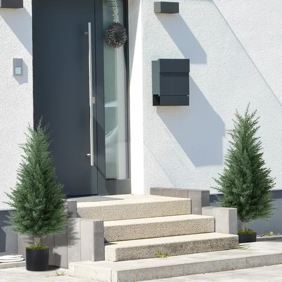 Buy Artificial Cypress Tree, 90 cm Fake Cypress Tree with Plastic Pots, UV-Resistant Faux Plants for Garden Front Porch Decoration, 2 Pack, 8 image
