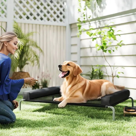 Buy PawHut Elevated Dog Bed with Removable Bolsters, Raised Dog Bed for Large Breeds, Portable Indoor & Outdoor Pet Cots, Black, 2 image