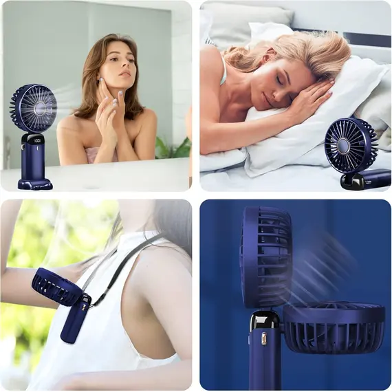 Buy Jsdoin Hand Held Fan,Portable Handheld USB Rechargeable Fans with 5 Speeds,Battery Operated Mini Fan Foldable Desk Desktop Fans with LED Display for Home Office Bedroom Outdoor Travel (DarkBlue), 6 image