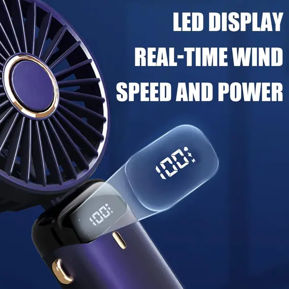 Buy Jsdoin Hand Held Fan,Portable Handheld USB Rechargeable Fans with 5 Speeds,Battery Operated Mini Fan Foldable Desk Desktop Fans with LED Display for Home Office Bedroom Outdoor Travel (DarkBlue), 4 image