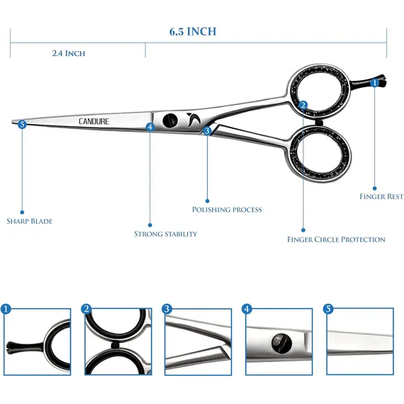 Buy Candure Hairdressing Barber Hair Scissor for Professional 6.5 inch Hairdressers Barbers Stainless Steel Hair Cutting Shears - for Salon Barbers, Men, Women, Children and Adults (Japanese, 6.5"), 3 image