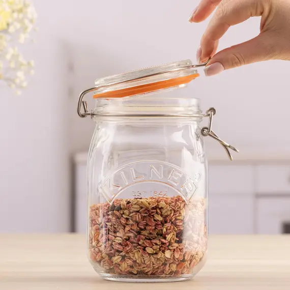 Buy Kilner Clip Top Jar 1 Litre (1000ml) Airtight Glass Storage Jar for Preserving Fruits Vegetables Coffee Tea Rice Flour Nuts Pasta | Preserves fruits, vegetables, coffee, tea, rice, flour, nuts and pasta with a secure 1000ml airtight seal., 3 image