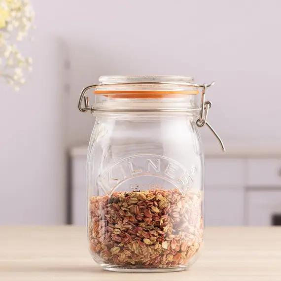 Buy Kilner Clip Top Jar 1 Litre (1000ml) Airtight Glass Storage Jar for Preserving Fruits Vegetables Coffee Tea Rice Flour Nuts Pasta | Preserves fruits, vegetables, coffee, tea, rice, flour, nuts and pasta with a secure 1000ml airtight seal., 2 image