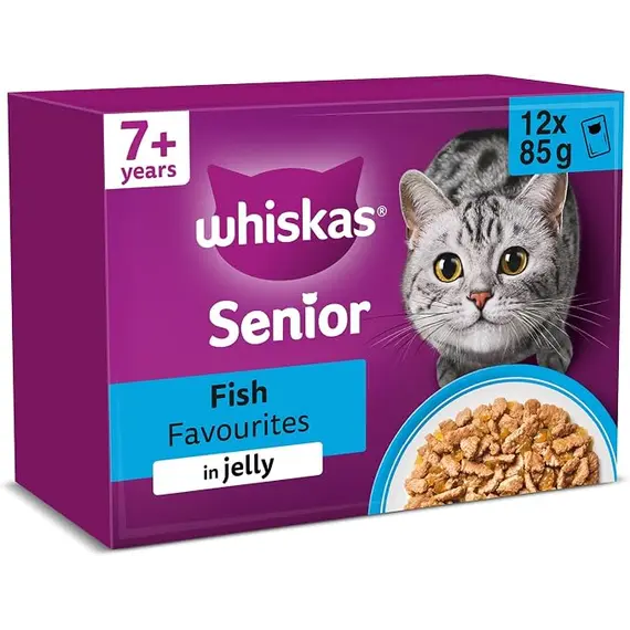 Buy whiskas 7+ Cat Pouches Fish Favourites in Jelly 12x85g