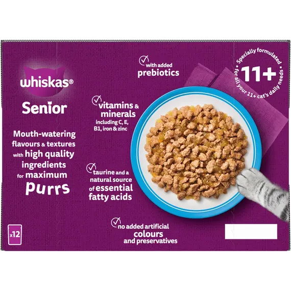 Buy WHISKAS Senior 11+ Wet Cat Food in Jelly 12x85g Fish Favourites (Pack of 4), 3 image