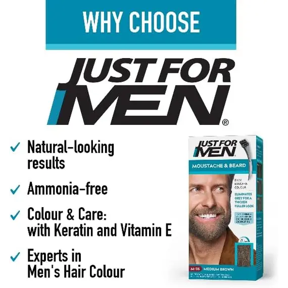 Buy Just for men Moustache & Beard Dark Brown Dye, Eliminates Grey for a Thicker & Fuller Look M45, 9 image