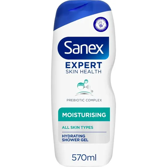 Buy Sanex Expert Skin Health Moisturising Shower gel 570ml - body wash for men & women - gently cleanses - hydrates & softens skin - 12h hydration - advanced prebiotic complex formula - vegan