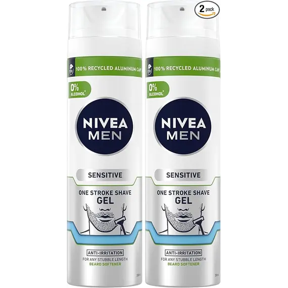 Buy NIVEA MEN Sensitive One Stroke Shaving Gel (200ml) With Chamomile Extract + Vitamin E, Beard Softener for Men, Pack of 2