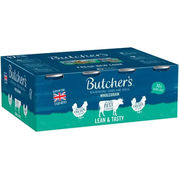 Buy Butcher's Complete Wet Can Adult Dog Food Lean & Tasty Pack 12x390g | Complete & Balanced - British & Irish Farmed - Lower in Fat - Contains Chicken, Beef & Turkey Recipes