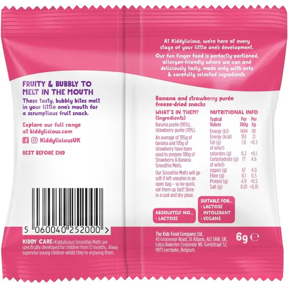 Buy Kiddylicious Strawberry & Banana Smoothie Melts - Delicious Snacks for Kids - Suitable for 12+ Months - 16 Packs, 3 image