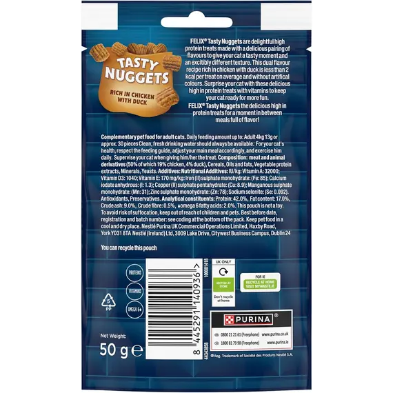 Buy FELIX Tasty Nuggets Chicken & Duck Cat Treats 50g (Pack of 8), 3 image