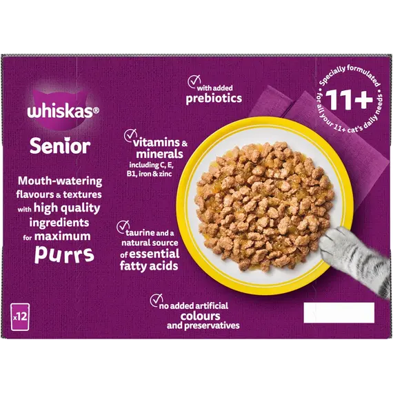 Buy WHISKAS Senior 11+ Poultry Feasts Wet Cat Food Pouches in Jelly 12 x 85g (Pack of 4), 3 image