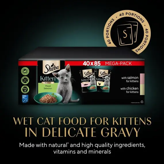 Buy Sheba Sauce Collection Cat Food Pouch for Kitten Mixed Selection in Gravy 40x85g, 7 image
