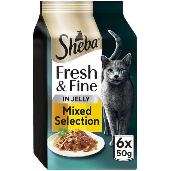 Buy SHEBA Fresh and Fine Cat Pouches with Chicken and Turkey in Jelly 8x 6x50 g – Tasty Wet Cat Food with Chicken and Turkey