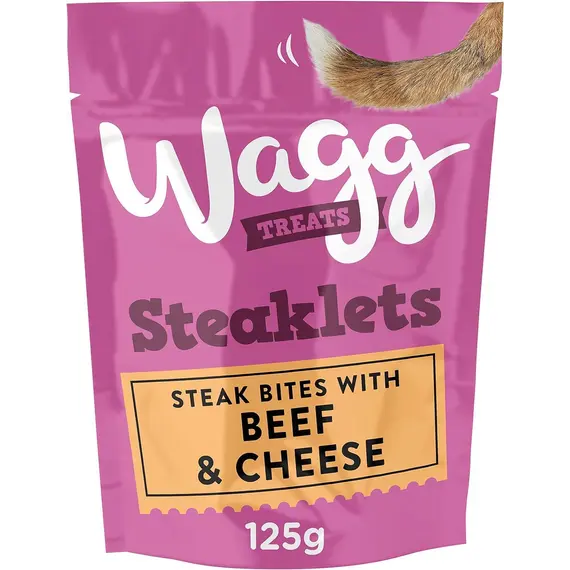 Buy Wagg Steaklets Steak Bites Beef & Cheese Dog Treats 125g (Pack of 7) | Oven Baked Treats - Enriched with Extra Vitamins & Minerals - Oven Baked to Lock in Flavour & Nutrition