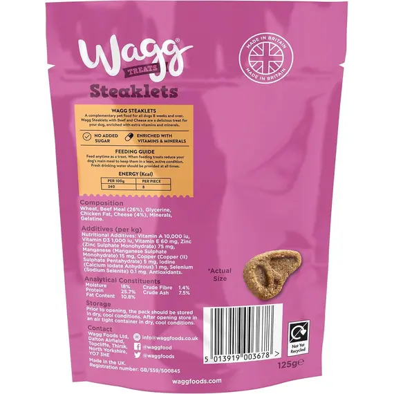 Buy Wagg Steaklets Steak Bites Beef & Cheese Dog Treats 125g (Pack of 7) | Oven Baked Treats - Enriched with Extra Vitamins & Minerals - Oven Baked to Lock in Flavour & Nutrition, 3 image
